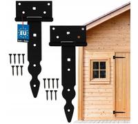 KOTARBAU® Lot de 2 charnières de porte en T 200 mm en acier, noir, ferrures pour portes de jardin en bois, charnière pour remise grange, charnières décoratives, revêtement en poudre