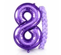 Charnoel Grand ballon en aluminium en forme de chiffre 8 pour décoration de fête d'anniversaire de dessin animé 101,6 cm (violet)