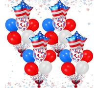 Charnoel Lot de 4 décorations de fête pour le 4 juillet - Centre de table avec étoile métallique rouge, blanc, bleu - Ballon en latex avec drapeau américain - Pour commémoration de l'indépendance