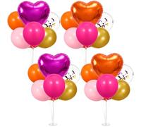 Charnoel Lot de 4 décorations de fête roses et oranges - Centre de table - Centre de table - Kit de support de ballons avec cœur doré et ballons en latex pour mariage, anniversaire, mariage, aube