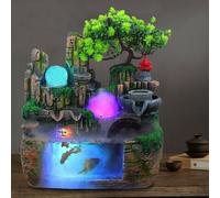 Charocean Fontaine d'intérieur - Cascade - Fontaine de table avec éclairage LED et brouillard - Petite fontaine d'intérieur avec plantes pour salon, chambre à coucher, bureau