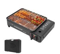 Charocean Petit barbecue à gaz portable de camping avec 2 filets de barbecue, cartouches, mini réchaud à gaz avec plaque de cuisson, cartouches de gaz, petit barbecue pour voyage, trekking