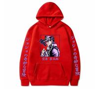 Charous JoJo's Bizarre Adventure Kujo Jotaro Anime Cartoon Sweat à capuche épais chaud pour les fans de manga JOJO Cosplay, Rouge, XXL