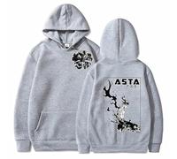 Charous Sweat à capuche avec imprimé trèfle noir et dessin animé Asta, unisexe, décontracté, épais, doux, utilisé pour les fans de manga, gris, S