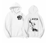 Charous Sweat à capuche avec imprimé trèfle noir et dessin animé Asta, unisexe, décontracté, épais, doux, utilisé pour les fans de manga, blanc, L