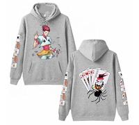 Charous Sweat à capuche imprimé Anime Hunter × Hunter Hisoka, style urbain épais doux utilisé pour les fans de manga cosplay, gris, 4XL