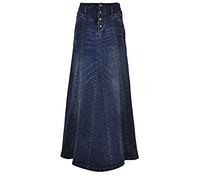 CHARTOU Jupe Longue en Jean rétro pour Femme avec Fermeture à Boutons, Coupe trapèze, Moulante au Niveau des Hanches, Noir foncé, Taille L