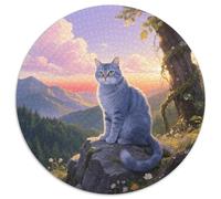 Chartreux 1000 Pièces Puzzle Pet Chat Puzzle Circulaire pour Adultes Et Enfants Classiques Jeux De Défi Uniques Qualité Supérieure 1000pcs (67.5x67.5cm)