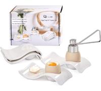 ChasBete Coquetier Oeuf Lot de 4, Ceramique, avec 1 Coupe Oeuf, Blanc | Coquetier original, empilable, pour le petit déjeuner et brunch, lave vaisselle, pour œuf dur et à la coque