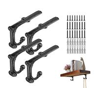 ChasBete Equerre Metal Noir avec Crochets, Robuste Equerre Etagere Murale, Equerre fer Forge Rustiques 15 * 8.5cm -4 Pièces