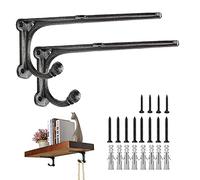 ChasBete Equerre Metal Noir avec Crochets, Robuste Equerre Etagere Murale, Support Etagere en Fer Rustiques 20* 8.5cm - 2 Pièces