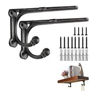 ChasBete Paire de Supports Étagère Murale en Fonte Avec Crochets, Robuste Équerre Murale, Équerre Étagère Rustiques 15 * 8.5cm