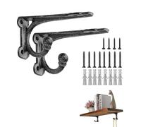 ChasBete Support etagere 2 pièces, Support d'étagère Robuste 10 cm, Support etagere noir avec Crochets, Métal support etagere murale