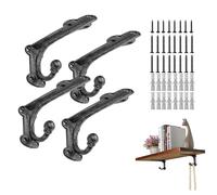 ChasBete Support etagere 4 pièces, Support d'étagère Robuste 10 cm, Support etagere noir avec Crochets, Métal support etagere murale