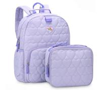Chase Chic Sac à Dos Enfant 2 Pièces,Léger Cartable Fille Primaire avec Sacs à Lunch,Cartable Maternelle Elementaire 2 en 1 pour 3 à 7 Ans,Coeur violet