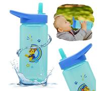 Chase Paw Patrol Bouteille d'eau pour enfants avec paille - 420 ml - Bouteille en plastique sans BPA anti-fuite pour garçons de 6 mois et plus - Bouchon à rabat, bouteille en plastique facile à