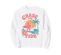 Chase The Tide Retro Surfer Girl Hawaïen Plage Océan Sweatshirt