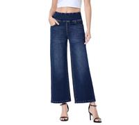 Chasehot Jean Femme,Pull on Taille Haute Baggy Jeans,Wide Leg Jean Taille Elastique avec Poches,Mode Stretch Pantalon en Denim,Indigo foncé-L