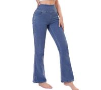 Chasehot Jean Femme Taille Elastique, Jeggings Taille Haute Bootcut avec Poches Flared Mode Slim Pantalon Denim Leggings Évasé Jambe Large Stretch