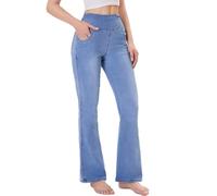Chasehot Jean Femme Taille Elastique, Jeggings Taille Haute Bootcut avec Poches Flared Mode Slim Pantalon Denim Leggings Évasé Jambe Large Stretch