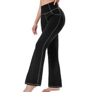 Chasehot Pantalons de Yoga et Pilates Femme, Pantalons de Sport Évasé Taille Haute avec Poches Flare Leggings Pantalon Stretch Contrôle du Ventre,Noir-XXL
