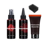 CHASPA Lot de 3 pinceaux de maquillage pour Halloween - Faux sang - Pour costume de vampire, zombie - Avec spray sanguin, gel pour les plaies - Maquillage pour adultes, maquillage de théâtre