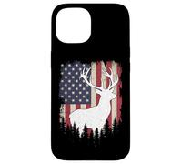 Chasse aux Cerfs Drapeau américain Bois de forêt Buck Deer Hunter Coque pour iPhone 15