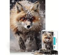Chasse hivernale au Renard Roux dans la Neige Puzzle de 1000 pièces pour Adolescents Jeu de mémoire Système de Verrouillage sécurisé Pas de pièces Qui se détachent Jeu de Voyage idéal Cadeau