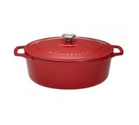 Cocotte ovale 33 cm chasseur rouge uni interieur sable fonte émaillée 41x26 cm