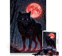 Chasseur de Lune de Sang︰ Puzzle Loup Noir 1000 Pièces pour Adolescents Stimulation Stratégique, Réflexion Apaisante, Amusant et Découpe Claire (38x52cm)