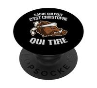 Chasseur Prénom Christophe - Humour Sanglier Mauvais Tireur PopSockets PopGrip Adhésif