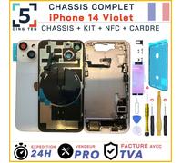 Chassis Complet Remplacement iPhone 14 Mauve Violet avec Arriere +Cadre NFC +Kit