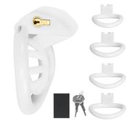 Chastity Cage Hommes avec 4 mousquetons et serrures invisibles Cage de chasteté en résine respirante Hommes SM Fétiche Bondage Sex toys pour entraînement du pénis (White-negative)