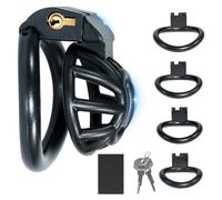 Chastity Cage Hommes avec 4 mousquetons et serrures invisibles Cage de chasteté en résine respirante Hommes SM Fétiche Bondage Sex toys pour entraînement du pénis (Black-micro)