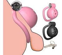 Chastity Cage hommes avec 5 anneaux courbés de différentes tailles, petite cage à pénis avec fermeture en une touche pour une fermeture facile, Cock Cage SM Bondage esclave sextoys (Black)
