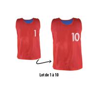 Chasubles réversibles numérotées Sporti N° 1 - 10 (x10) Rouge XS Unisex