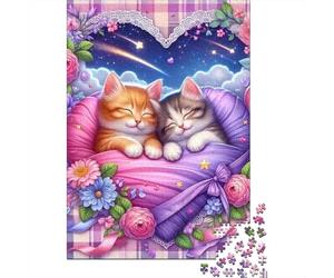 Chat 1000 Morceaux Papier Écologique Casse-tête Amateurs Chats on Pillow Puzzle Facile Nettoyer Niveau Difficulté Équilibré Loisirs À La Maison 70x50cm/1000pcs