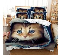 Chat 3D 3D Housse de Couette 90x190 cm Parure de Lit Adulte 1 Personnes avec Fermeture Éclair avec 2 Taies d'oreiller 65x65 cm Literie Douce en Microfibre