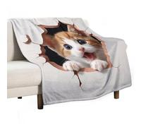 Chat 3D Couverture Polaire Enfant Animal Chaton Motif Plaide Couverture en Flanelle Molletonnée Fluffy SnMocheté De Canapé Convient Adultes pour Enfant Cadeaux De Noël 80x130cm