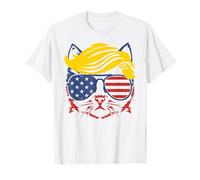 Chat 4 juillet drapeau américain drôle jaune Donald Trump cheveux T-Shirt