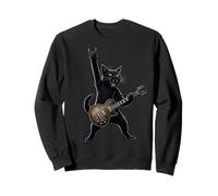 Chat à Bascule Jouant de la Guitare Rock'n Roll Band Guitariste Sweatshirt