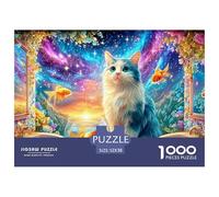 Chat à côté de Poisson d'or, scène de fenêtre Cosmique Puzzle De 1000 Pièces Pet Chat Mignon Idéal pour Le Cadeau d'anniversaire Et De Vacances 52x38cm/1000pcs