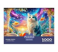 Chat à côté de Poisson d'or, scène de fenêtre Cosmique Puzzle De 1000 Pièces Pet Chat Mignon Jeu Éducatif Classique pour Le Temps des Puzzles en Famille 70x50cm/1000pcs