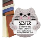 Chat à crochet positif fait à la main - Mini peluche de soutien émotionnel | Cadeau inspirant pour soulager le stress pour femmes, filles, adolescents et amis, décoration de bureau d'animation