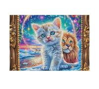 Chat à la Bordure de Fleurs 300 Pièces Puzzle Débutant en Carton sans Déformation Kitten Frame Lion Facile Apprentissage Anti-Stress Passe-Temps Idée Cadeau Saint Valentin Premium 300 PCS