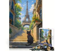 Chat à Paris avec la Tour Eiffel Puzzle 1000 pièces pour Adultes Stimulation mentale, détente et Plaisir Ajustement précis Cadeau Symbolique (38x26cm)