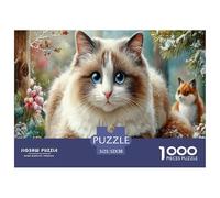 Chat à Pelage Long Puzzles 1000 Pièces Cadeau Unique Forêt enneigée Défi Jouet À De Qualité Supérieure Peinture Art pour Adultes Et Enfants À Partir De 12 Ans 52x38cm/1000pcs