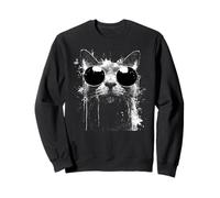 Chat abyssin Cool avec Lunettes de Soleil Blanc Splash Art Cats Sweatshirt