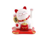 Chat agitant - À énergie solaire - Joli chat agitant - Bonne chance et richesse - Décoration de voiture - Décoration Feng Shui - Blanc