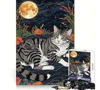 Chat American Shorthair avec Jardin Nocturne Puzzle de 1000 pièces pour Adultes Améliore la mémoire Loisirs créatifs Découpe Laser Idée Cadeau de Noël (38x26cm)